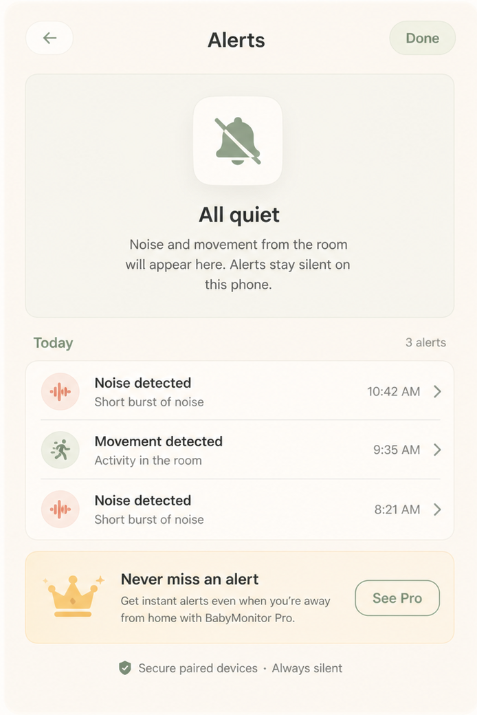Ninna alert timeline on iPhone