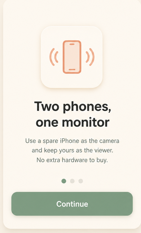 Ninna onboarding — two phones, one monitor